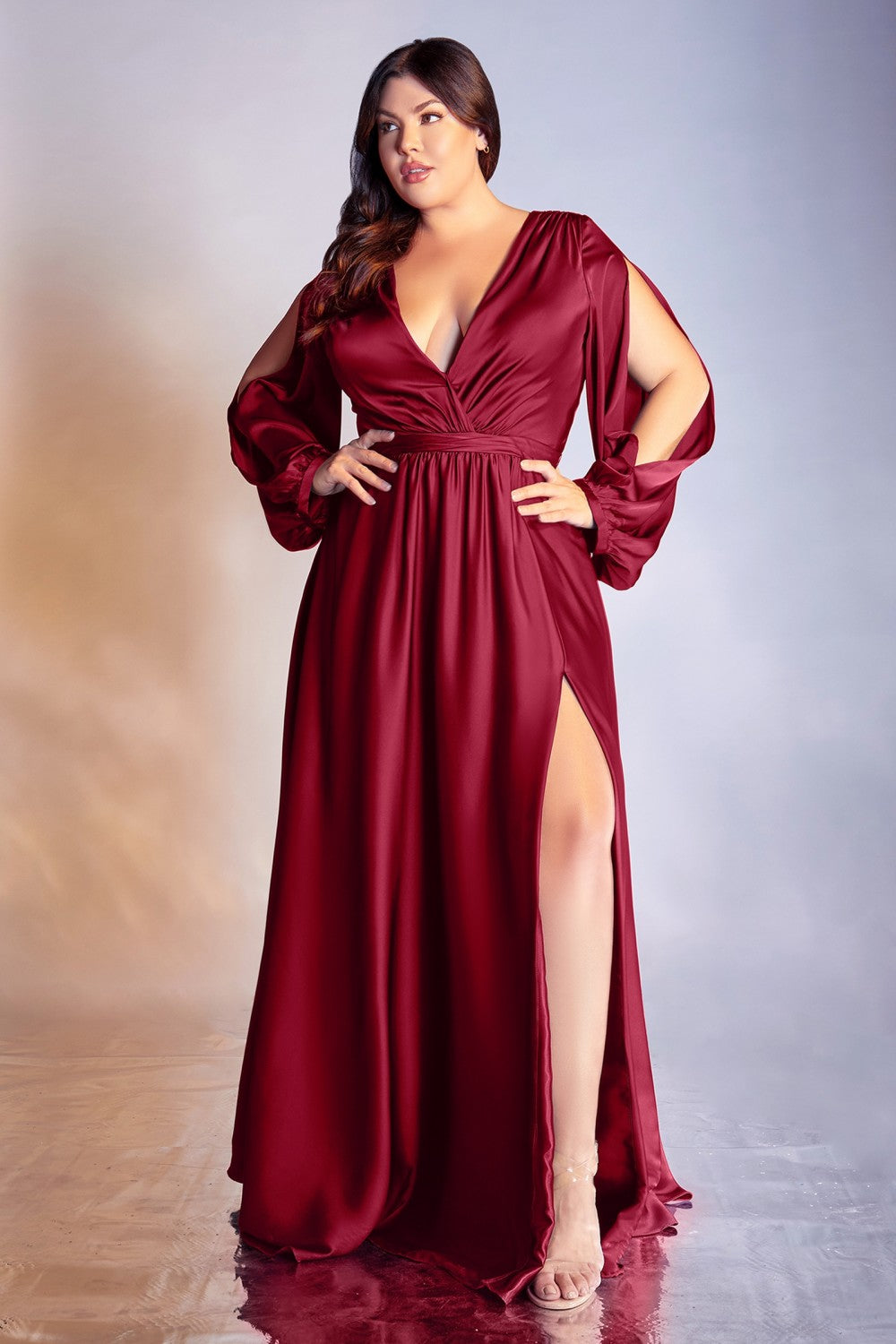 CD 7475C -Plus Size Split Bloused Long ...